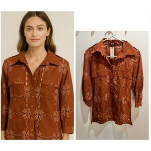 NEW Anthropologie Josie Eyelet Top Brown Western Desert Cowgirl Bohemian Prairie